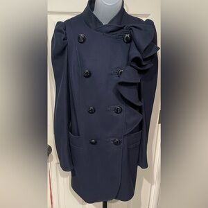 French Connection Double Breasted Navy Wool & Cashmere Trench Coat